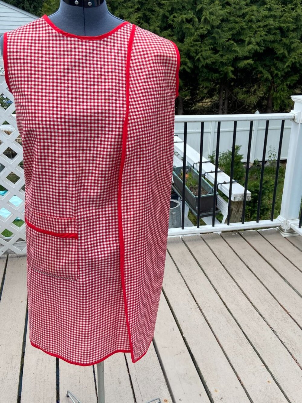 One of a kind vintage 60's dress gingham checked fabric sz med red, white